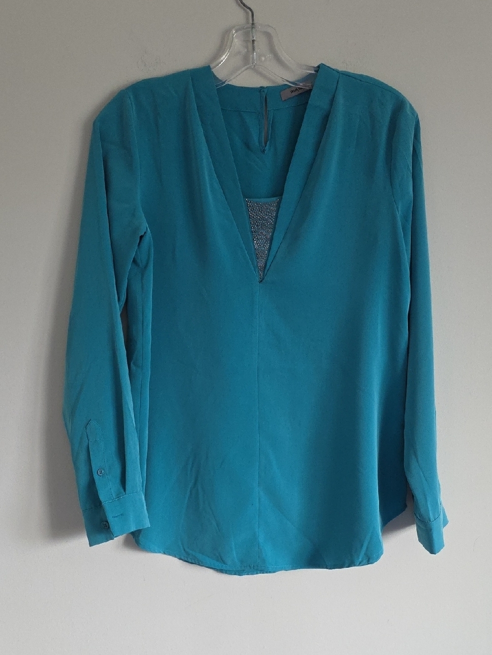 RIANI | Teal Silk V-Neck Long Sleeve Blouse Sz 4